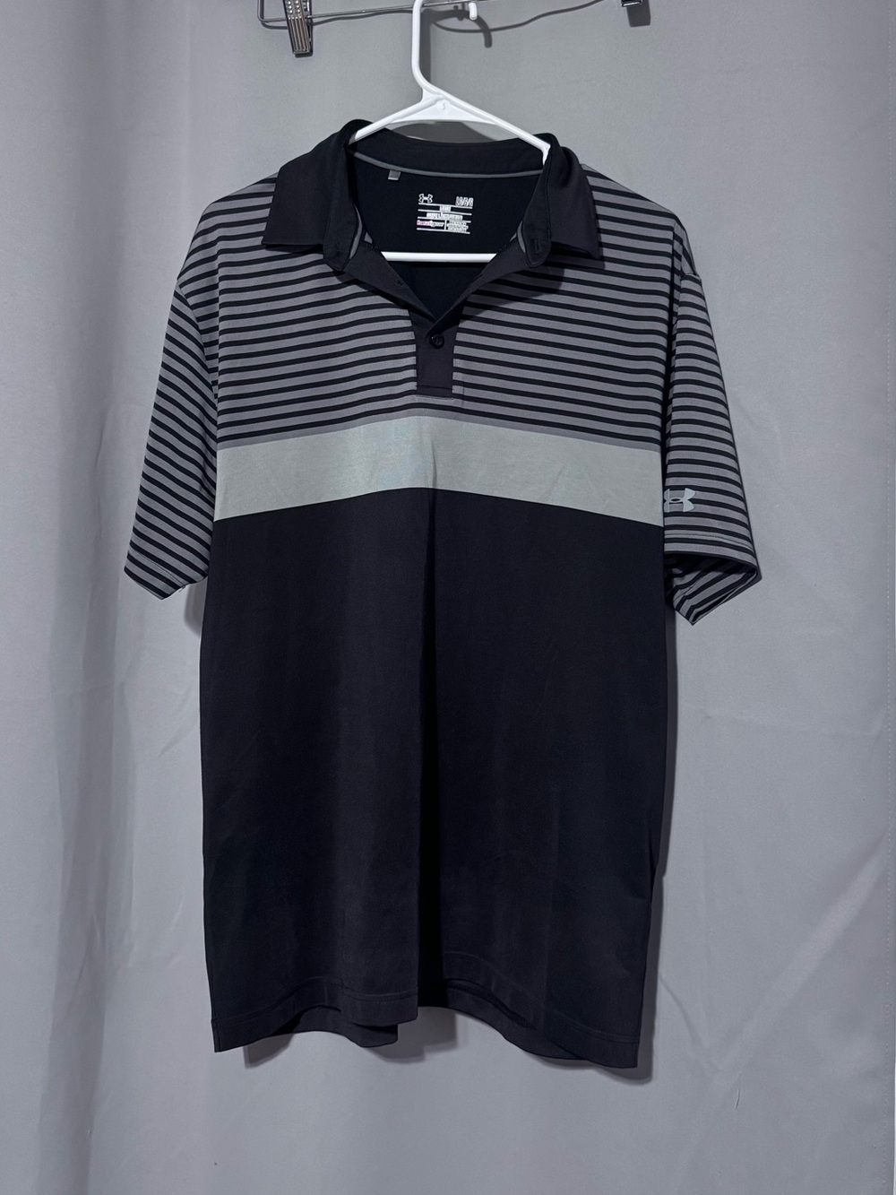 Under Armour Black and Gray Striped Men’s Golf Polo